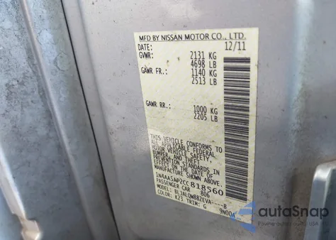 2012 Nissan Maxima 3.5 S z USA, uszkodzony, nr VIN 1N4AA5AP2CC818560